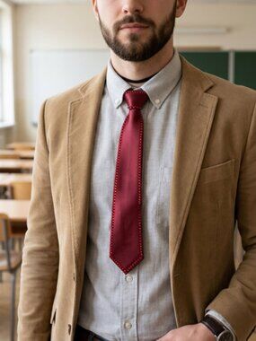 Red Zipper Neck Tie Narrow Satin Look With Sparkle Trim Costume Formal Accessory